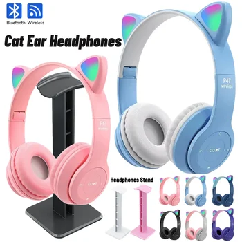 Безжични слушалки Cat Ear Gaming слушалки Glow Light Bluetooth-съвместими каски Стерео бас спортни слушалки за PC телефон
