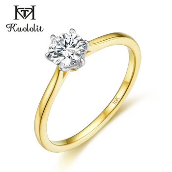 Kuololit Solid 58514K10K Жълто злато Естествен моисанит Пръстени за жени VVS D цвят пасианс комплект пръстен за годишнина сватба