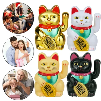 Solar Powered Beckoning Fortune Cat Automatic Waving Waving Arm Lucky Cat Cute Waving Wealth Cat for Home Office Car Decoration