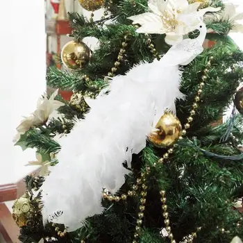 Перо Коледна украса Изящен паунов орнамент Реалистично перо Паун Коледни орнаменти Бял паун за дърво