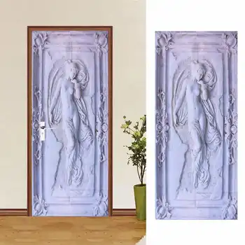2PCS 3D стикер за врата 38.5x200cm самозалепващ се устойчив на надраскване PVC стикер за врата с красота релефен модел за дома