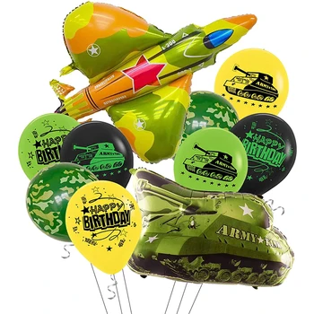 10pcs/set Танк изтребител балони Военни камуфлаж фолио латекс балони Честит рожден ден Декорация за рожден ден Армия война Военновъздушни сили играчки
