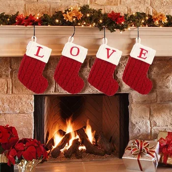 Коледни чорапи плетене червена снежинка азбука букви Коледна украса за дома Коледа дърво украшение подарък Navidad Natal 2022