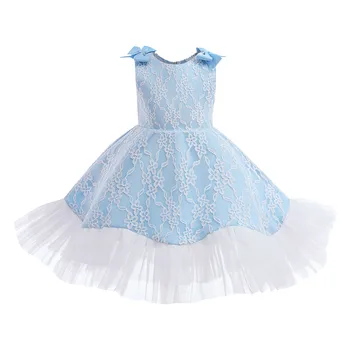 2023 Лятна официална рокля Детски вечерни рокли за деца Костюм Цветна парти рокля Момиче Бебе Вестидо Синя бродерия рокля